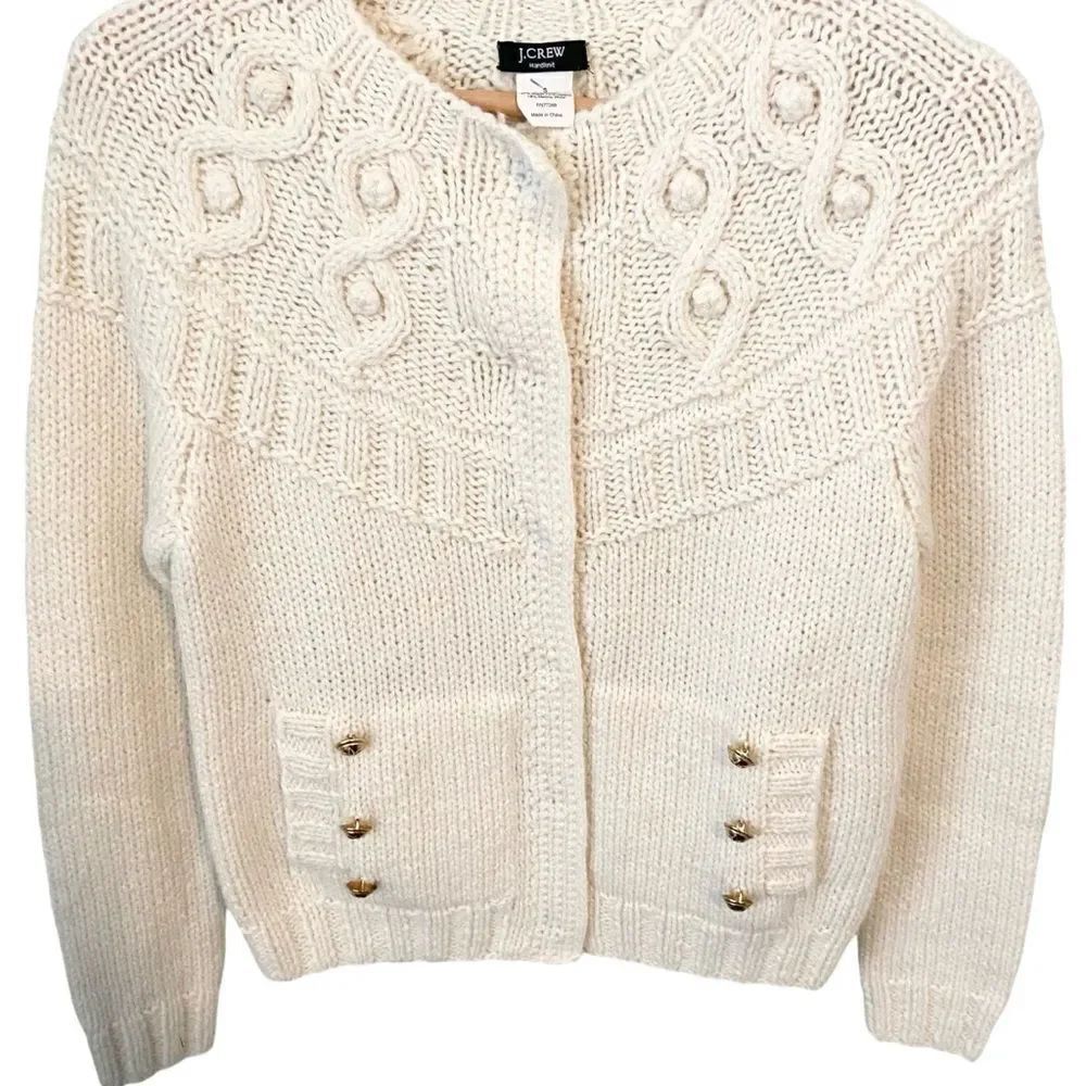 J. Crew Hand Knit Cardigan Sweater with Front Pockets with Gold Accent in Small - Picture 5 of 12